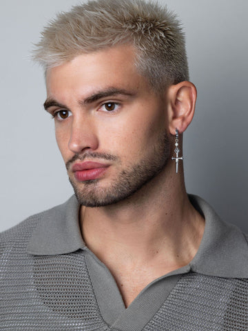 Nialaya Men's Earrings Men's Skyfall Small Sword Earrings in Silver MEAR_010